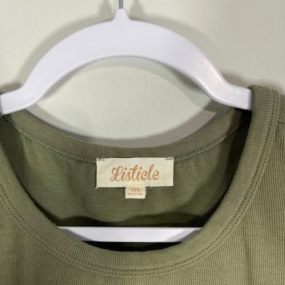 Listicle Tank Top Womens Medium Olive Green Racerback Cropped Casual Basic - Picture 5 of 7